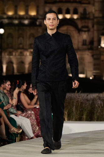 Keijo Embroidered Silk Jacket Set - Black, Black, image 1